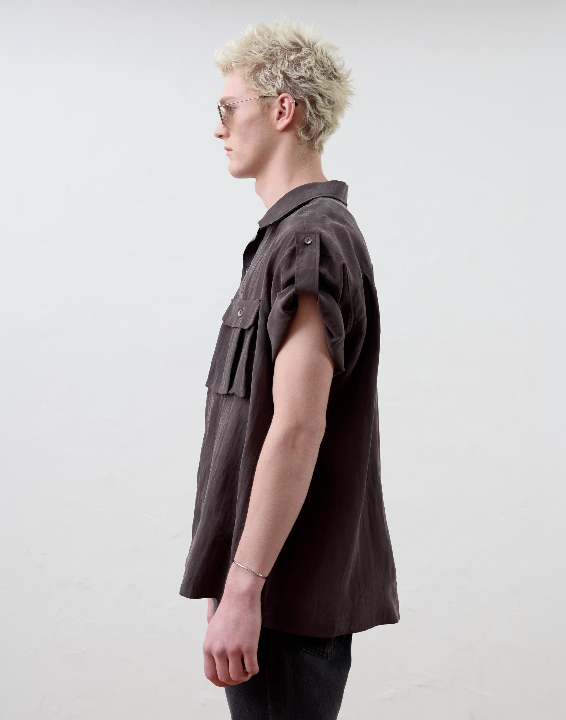 [MOOMYUNG ] MILANESE OPEN COLLAR SHIRT (BURGUNDY BROWN)