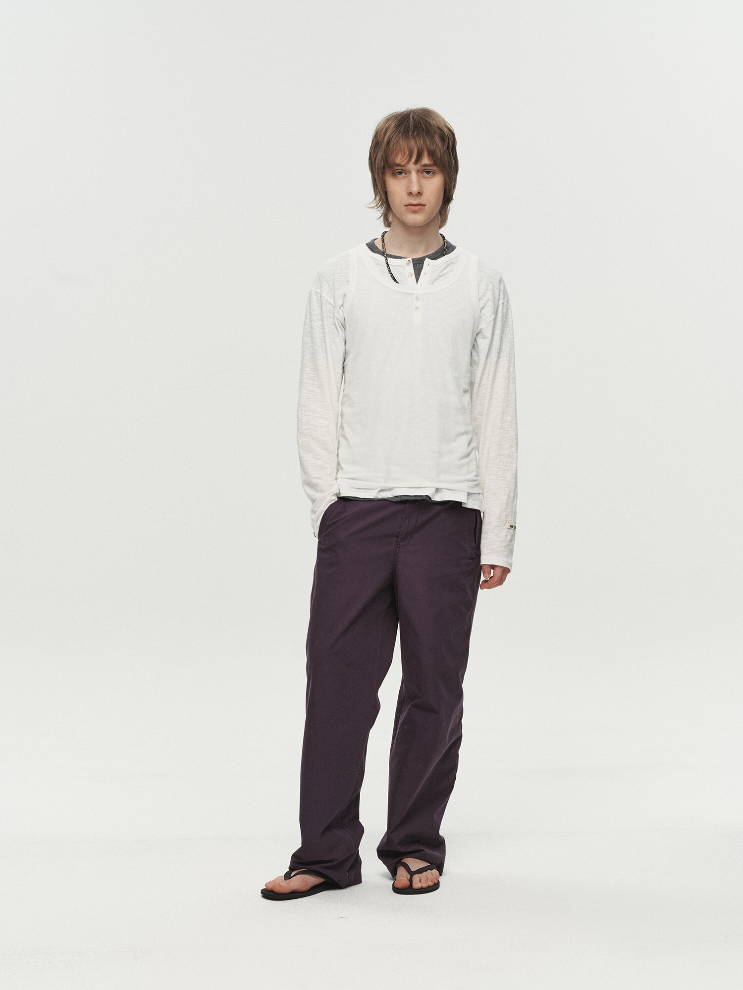 [HEUTE] BASE SLUB HENLEY NECK T-SHIRT (NAVY)