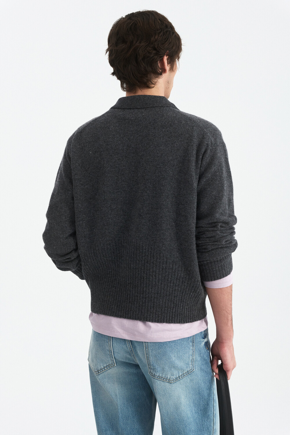 [WINDER] MERINO WOOL HIDDEN POLO SWEATER -DARK GREY