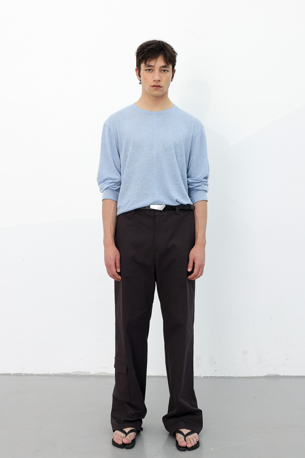 [ANYTIME LOREAK] CAMELLIA LAYERED TEE - SKY BLUE/CHARCOAL