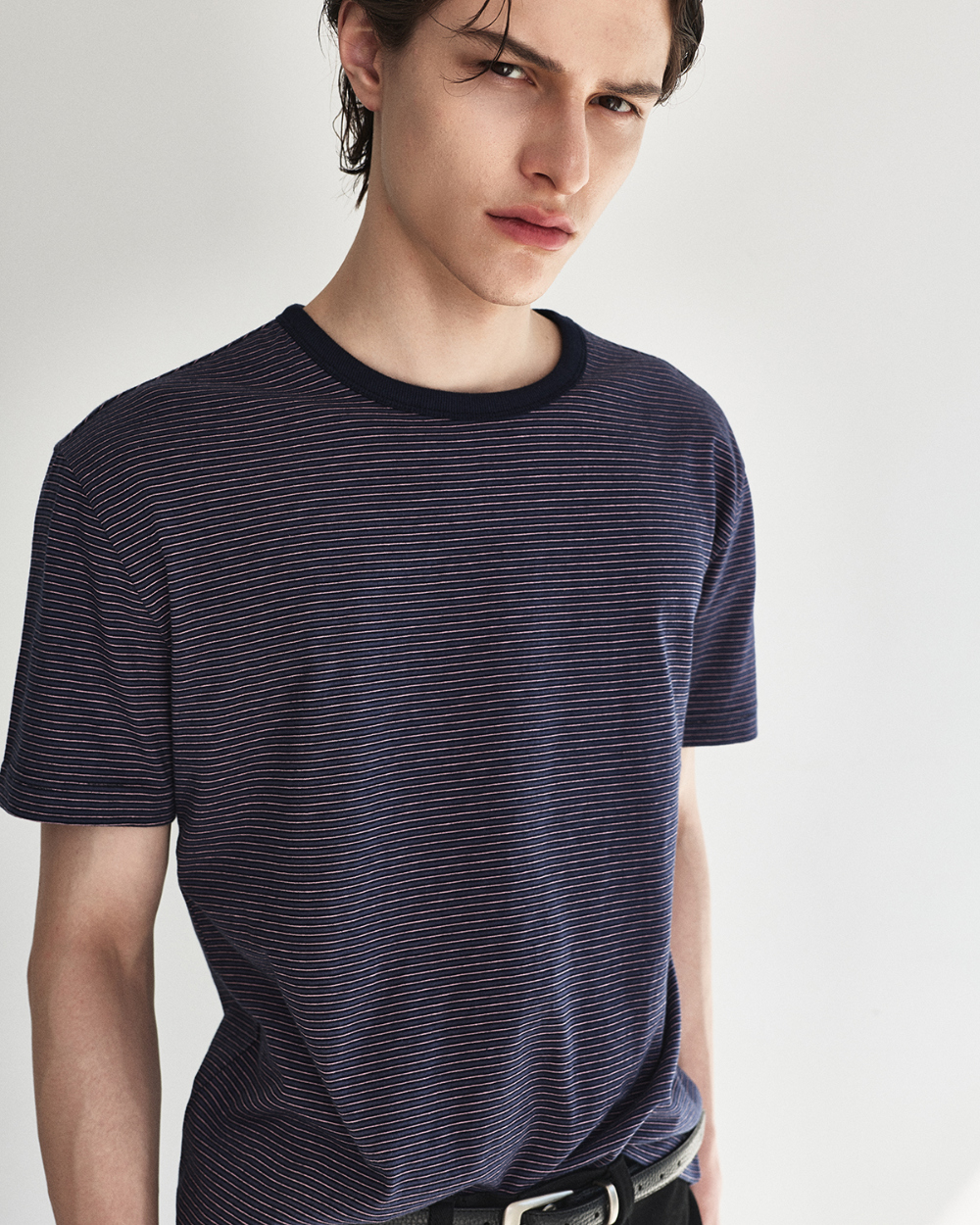 [kineto] Blend Stripe Cotton T-Shirt_Multi Purple