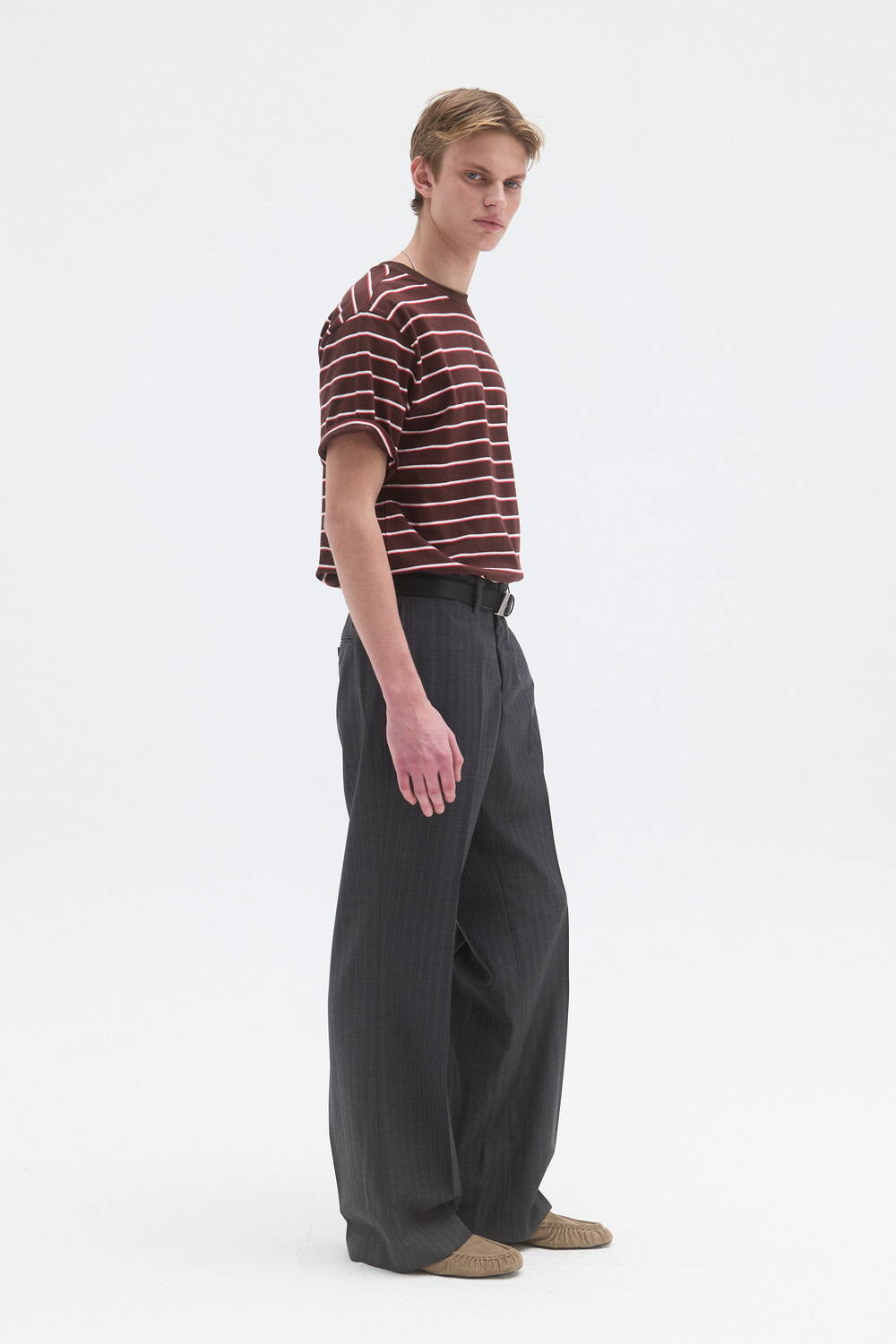 [WINDER] STRIPED COTTON TOP - BURGUNDY BROWN