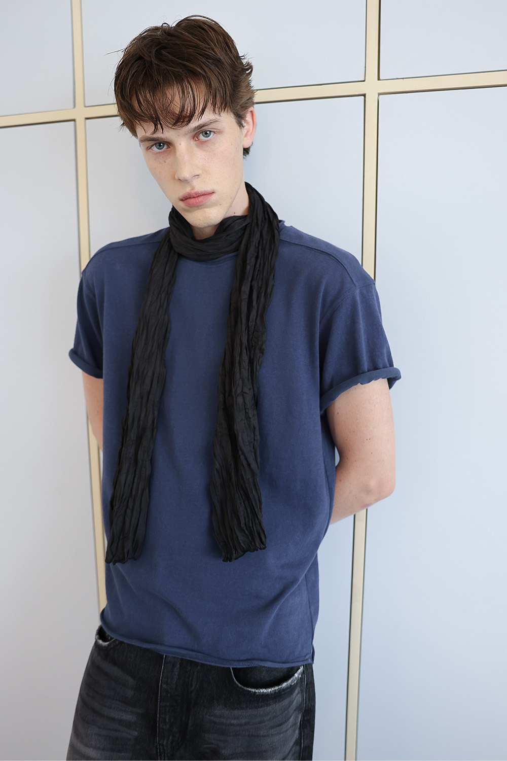 [ANYTIME LOREAK] AGAVE WRINKLE SCARF - BLACK