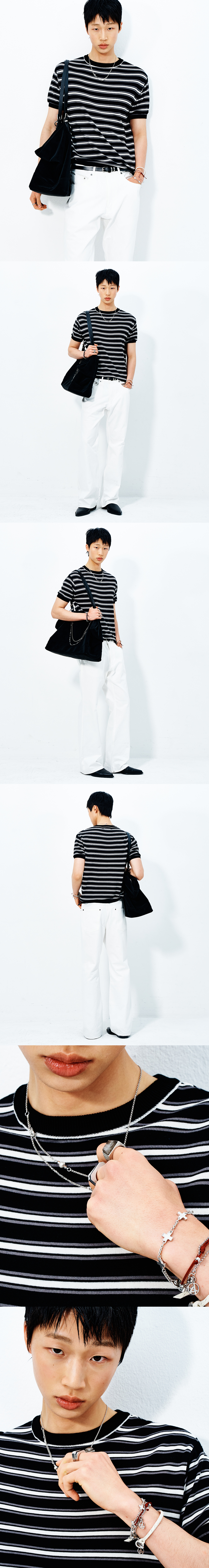 [HALEINE] CONTRAST STRIPE KNIT BLACK (XT204)