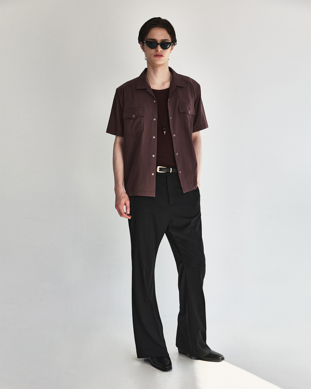[kineto] Éclat Snap Open Collar Shirt_Plum