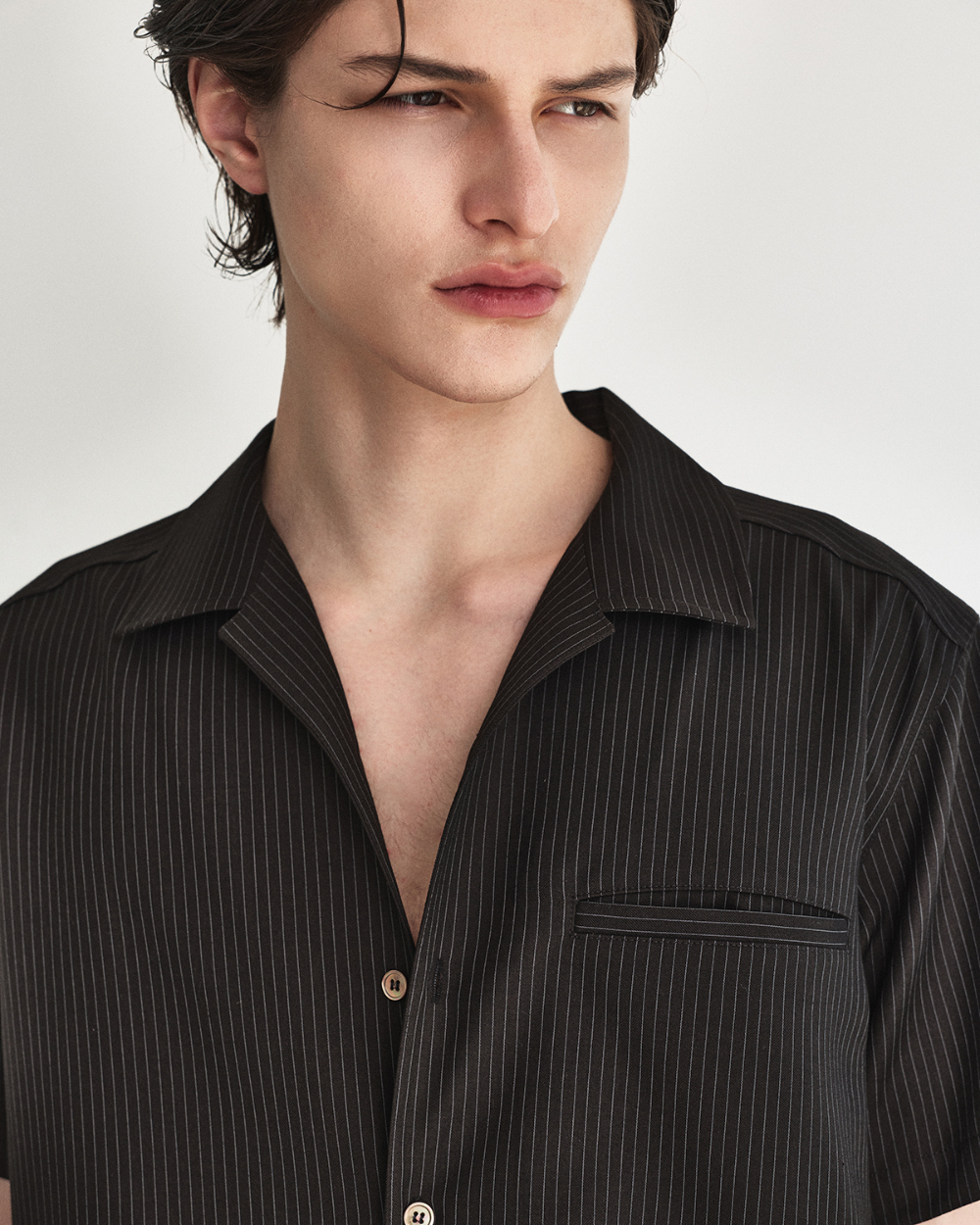 [kineto] Refined Wool Stripe Shirt_Dark Brown