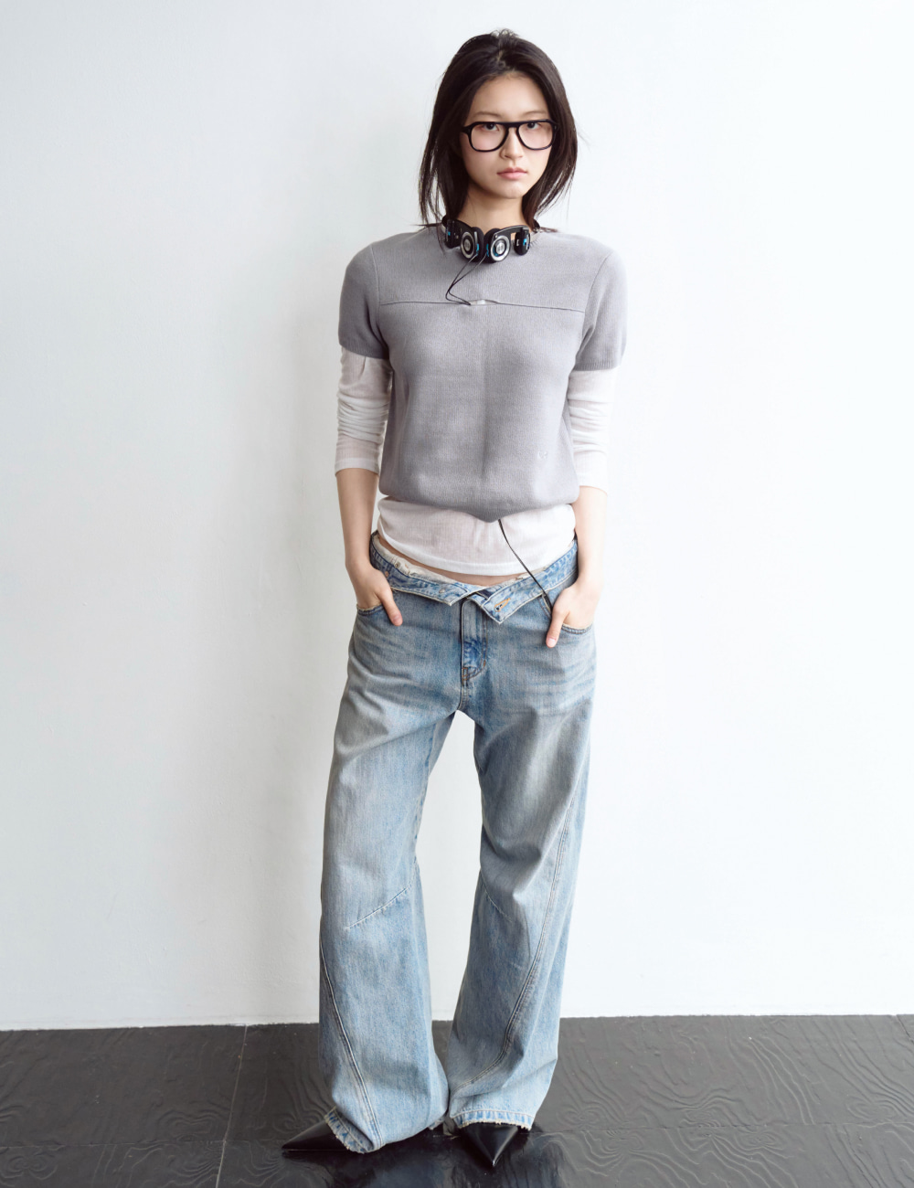 [GEN:RE] Your Way Slit Half Knit Gray