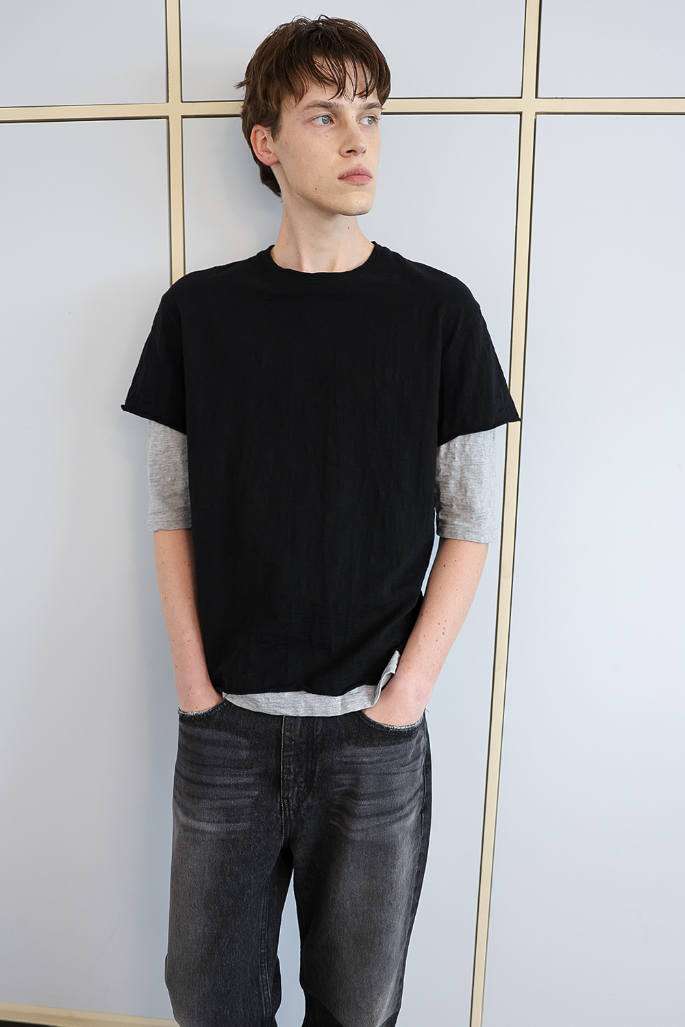 [ANYTIME LOREAK] FADE SLUB HALF T-SHIRT - BLACK