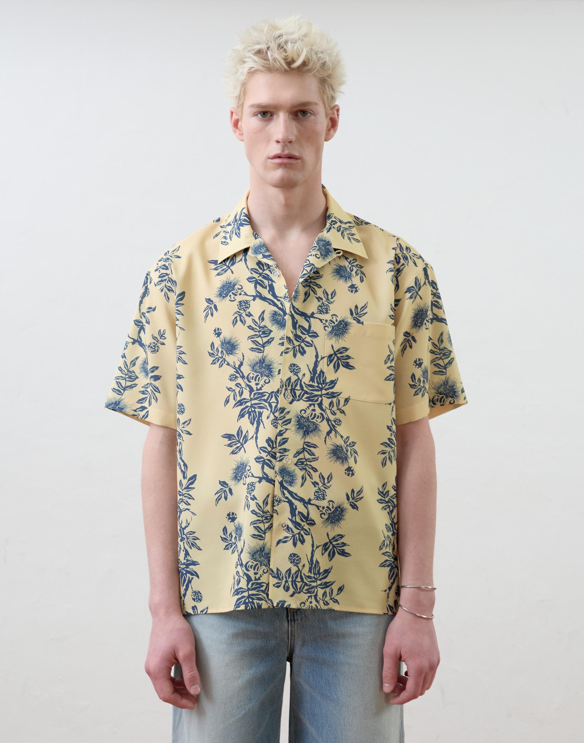 [MOOMYUNG ] HAWAIIAN OPEN COLLAR SHIRT (FLOWER DRAWING)