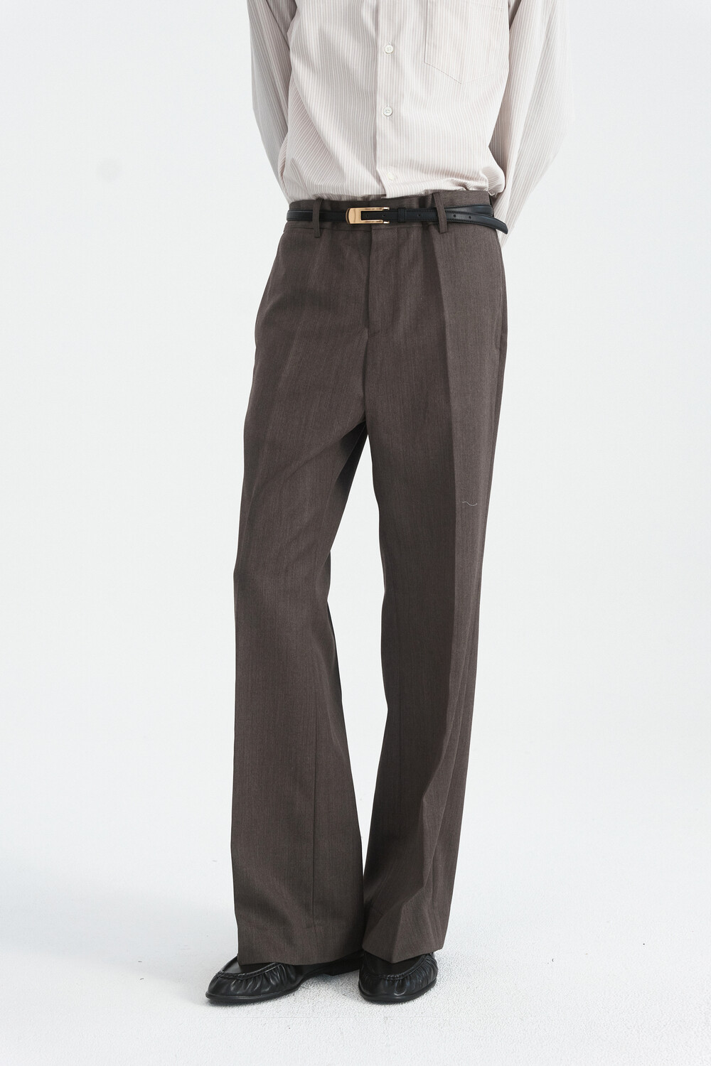 [WINDER] CORE WOOL SEMI-FLARED TROUSERS - MELANGE TAUPE