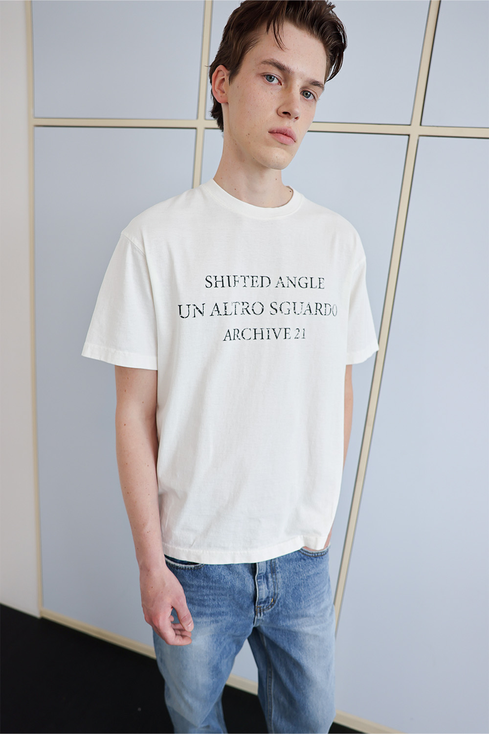 [ANYTIME LOREAK] SEDUM WASHED HALF T-SHIRT - WHITE