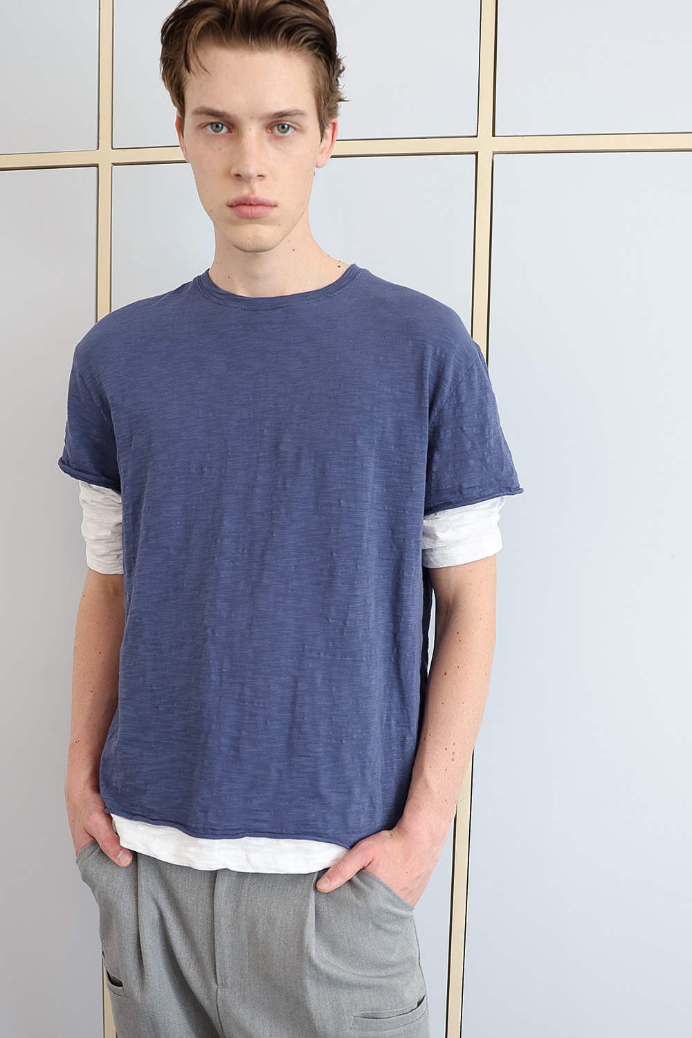 [ANYTIME LOREAK] FADE SLUB HALF T-SHIRT - VINTAGE BLUE