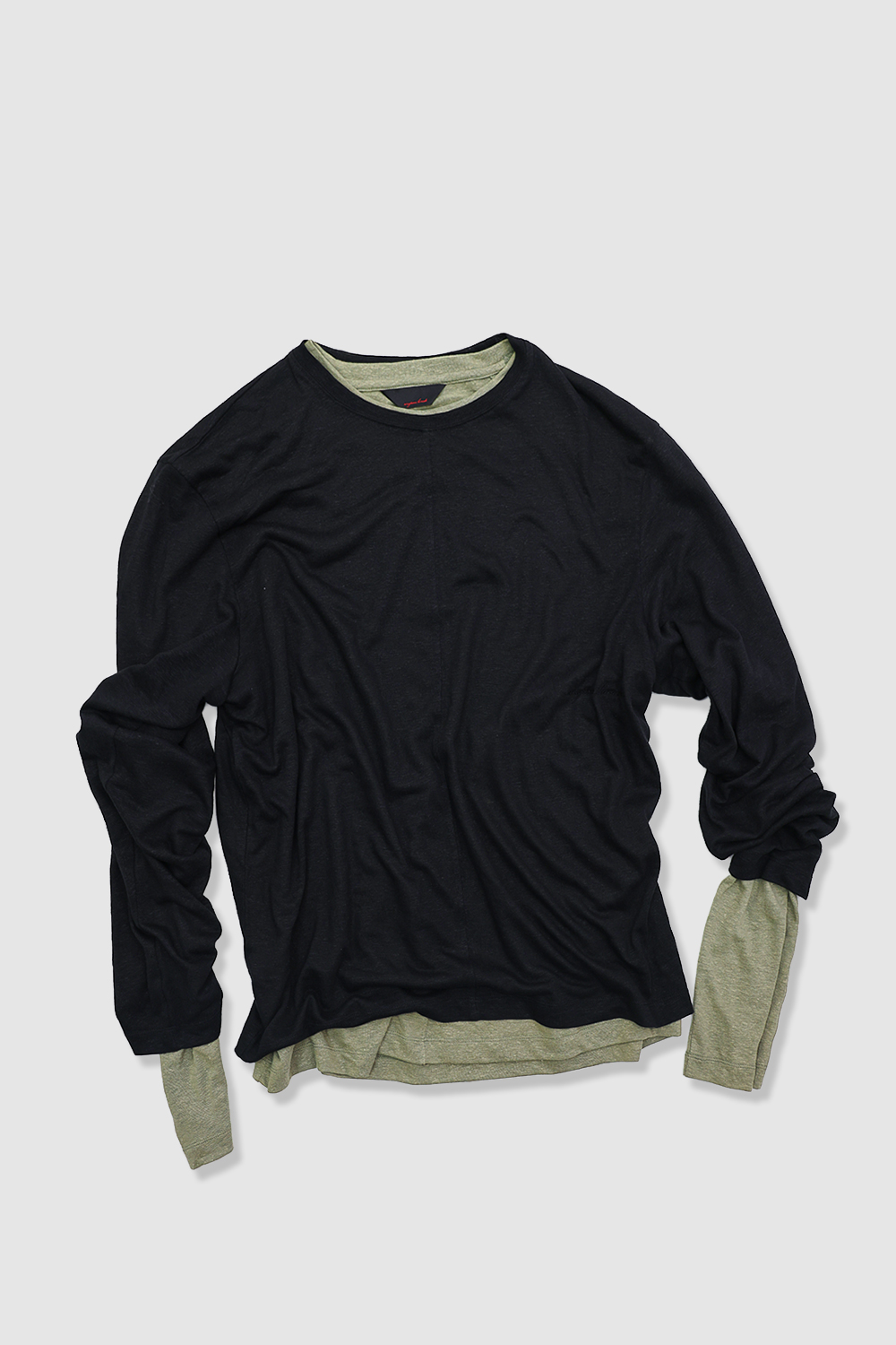 [ANYTIME LOREAK] CAMELLIA LAYERED TEE - KHAKI/BLACK