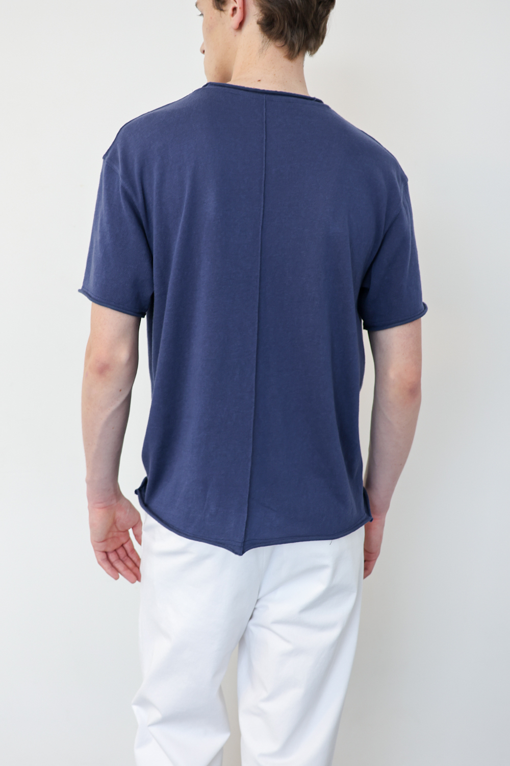 [ANYTIME LOREAK] YUCCA RAW-EDGE HALF KNIT -BLUE