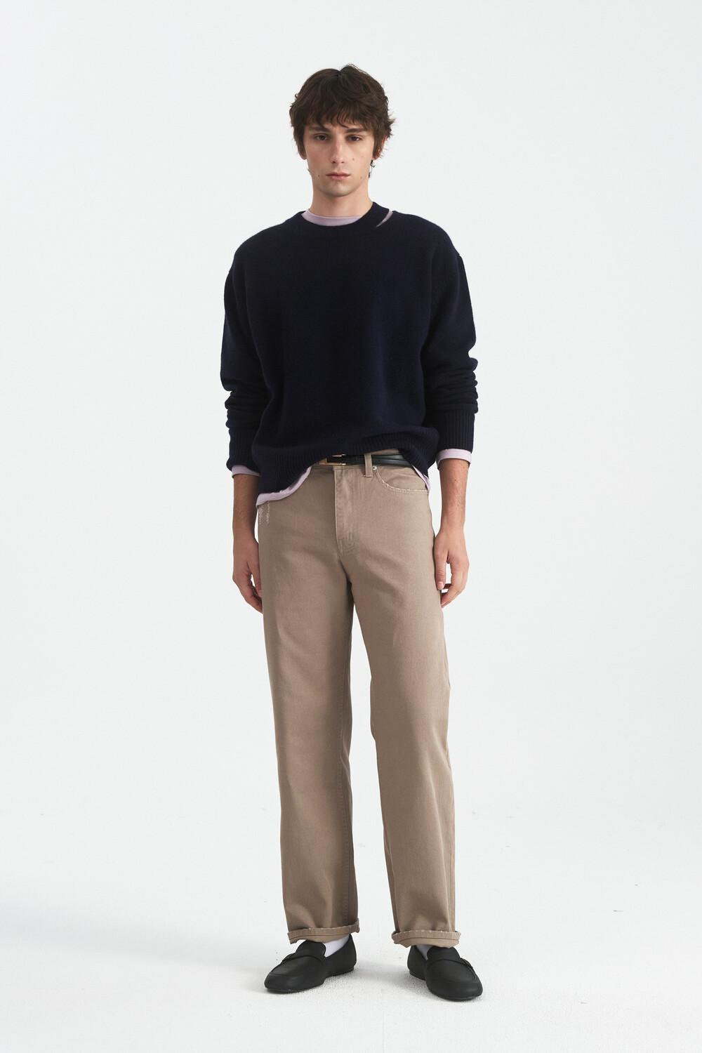 [WINDER] DISTRESSED REGULAR-FIT COTTON PANTS - BEIGE