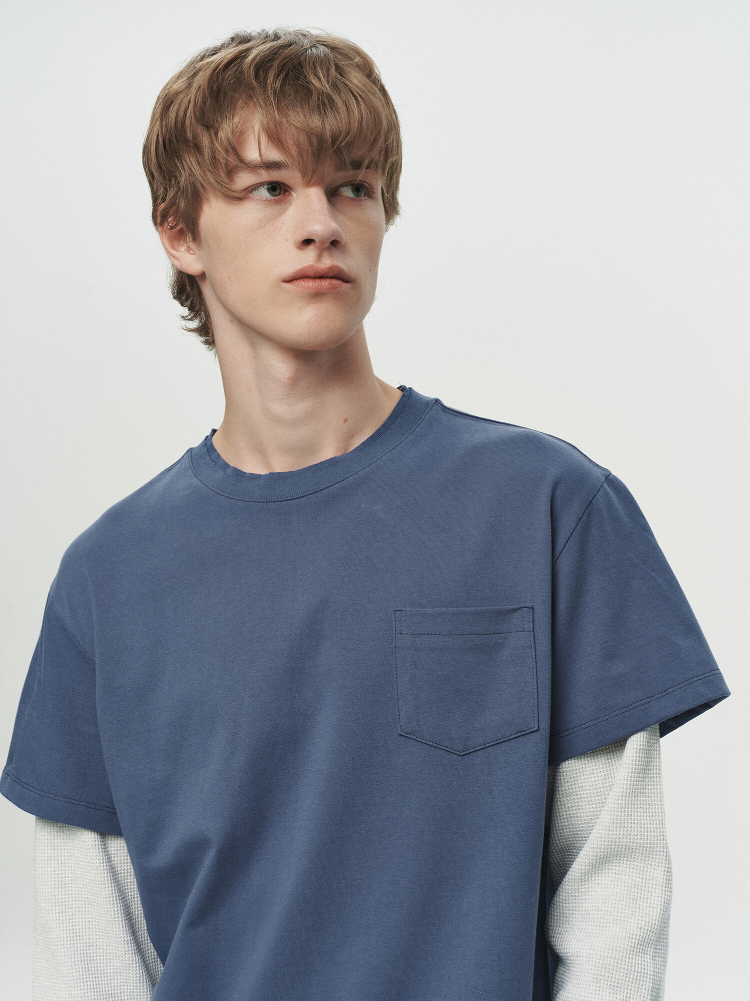[HEUTE] CORE LAYER WAFFLE TEE (BLUE)
