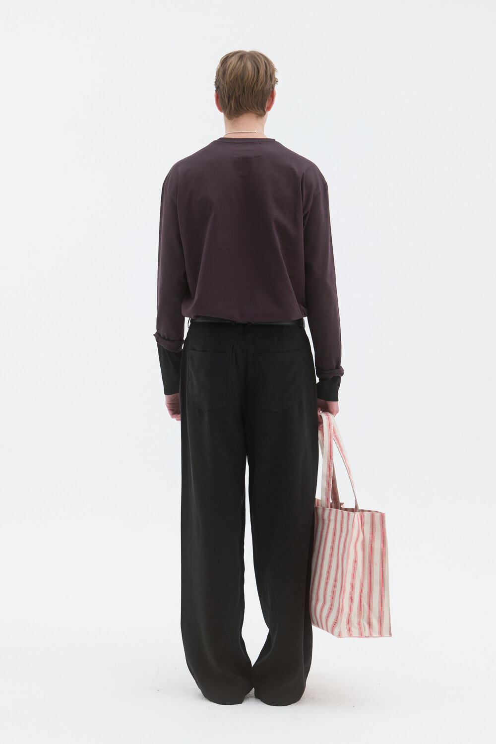 [WINDER] LAYERED SLEEVE JERSEY TOP - DARK PLUM / BLACK