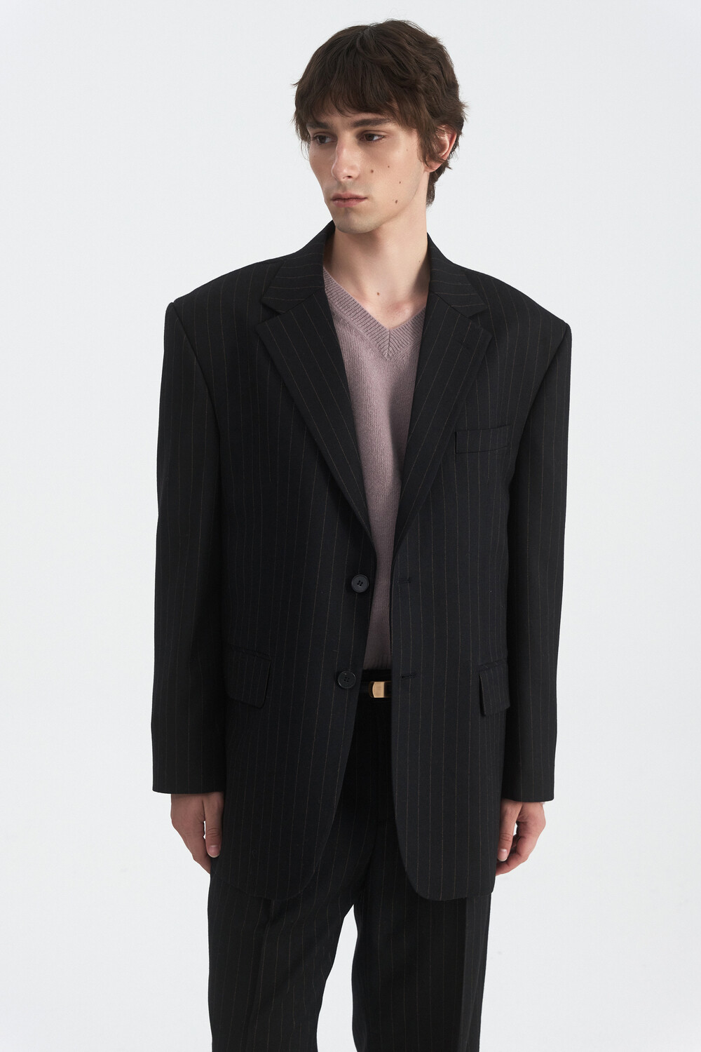 [WINDER] CONTOUR RIB WOOL V NECK SWEATER - MUTED LAVENDER