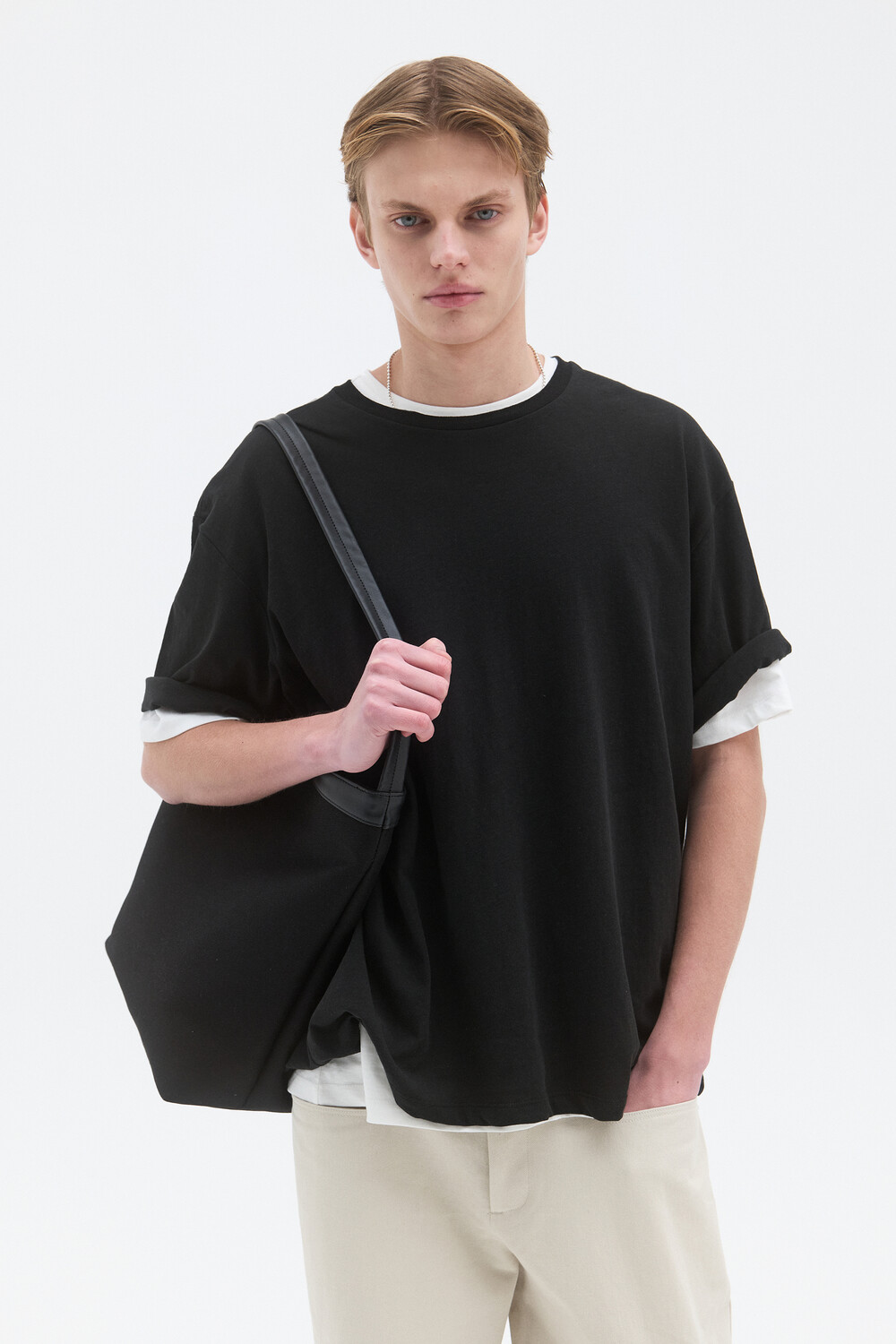 [WINDER] LINEN BLENDED T-SHIRTS - BLACK