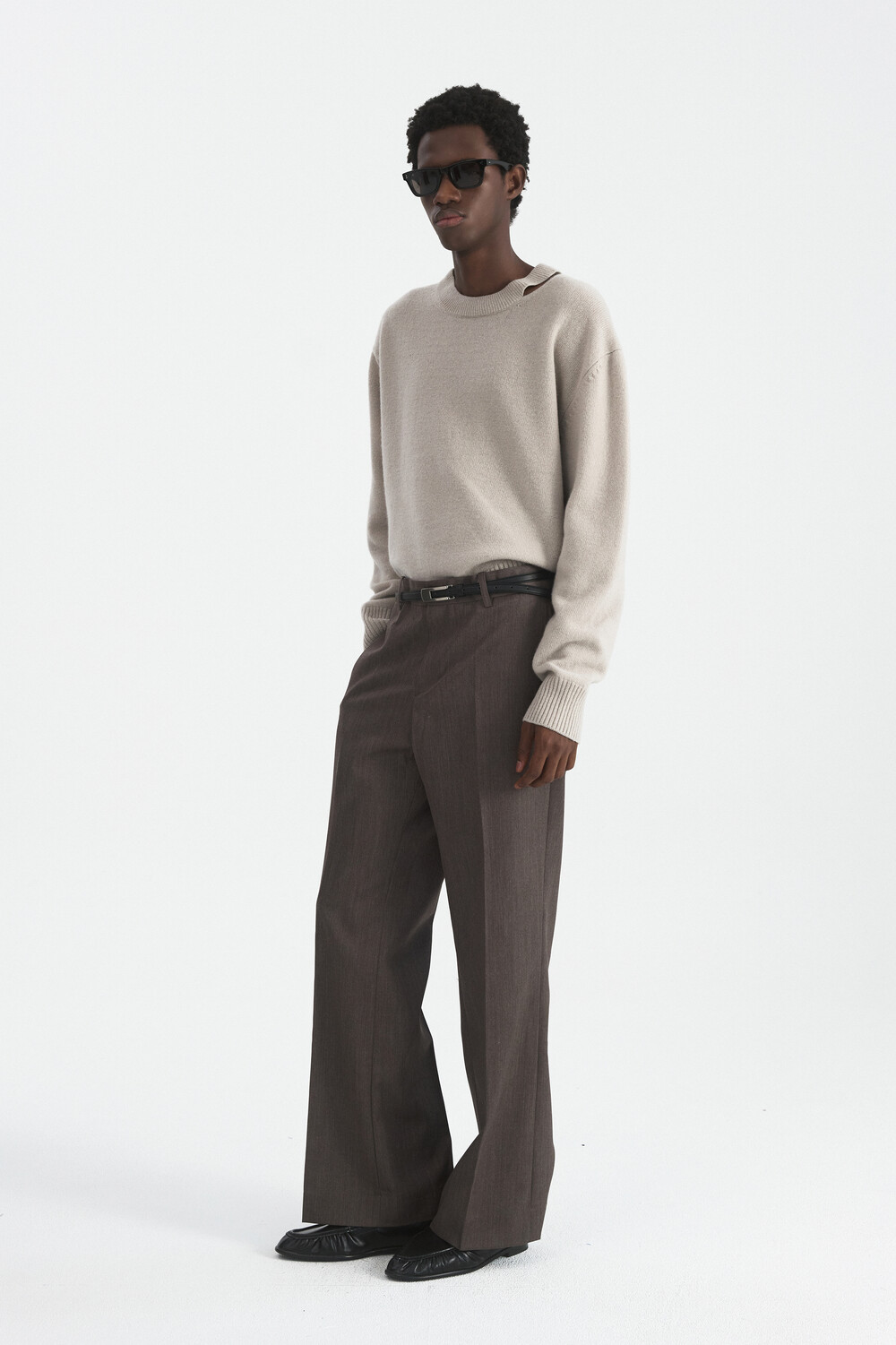[WINDER] CORE WOOL SEMI-FLARED TROUSERS - MELANGE TAUPE