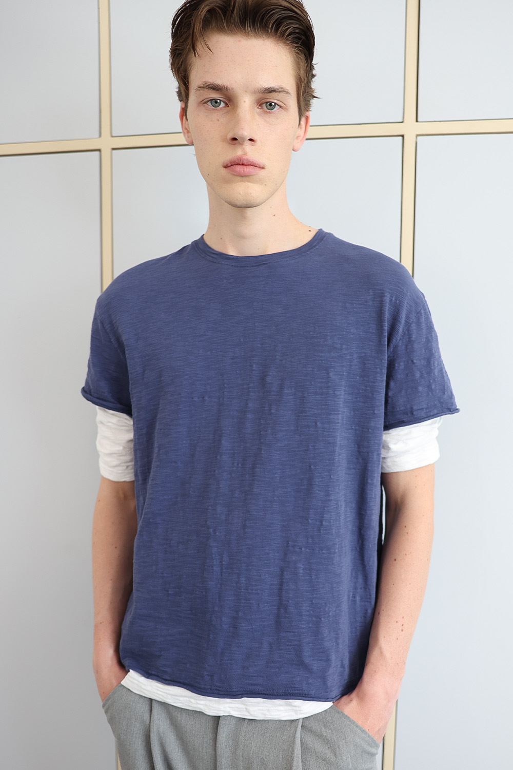 [ANYTIME LOREAK] FADE SLUB HALF T-SHIRT - VINTAGE BLUE