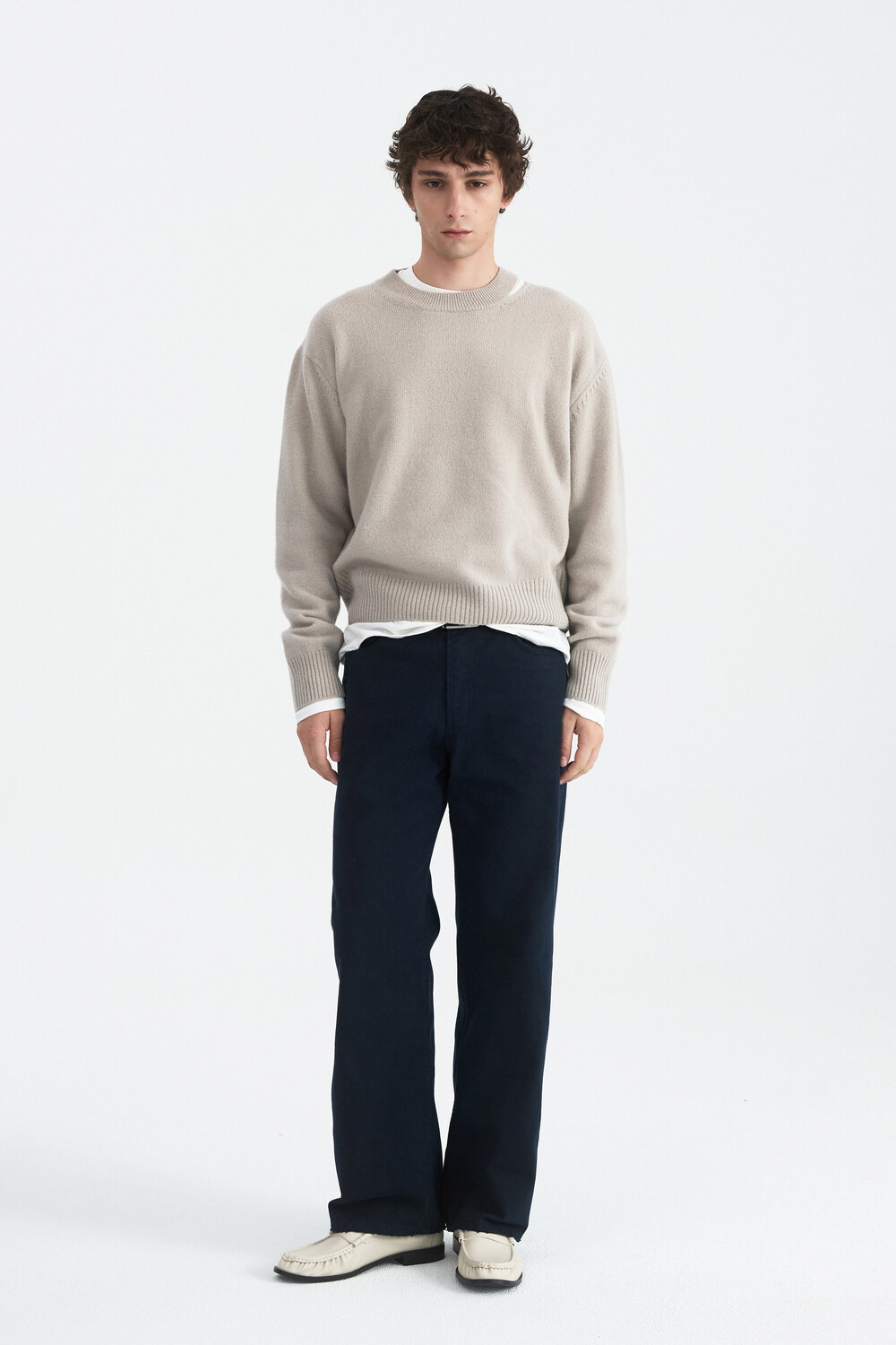 [WINDER] DISTRESSED REGULAR-FIT COTTON PANTS - NAVY
