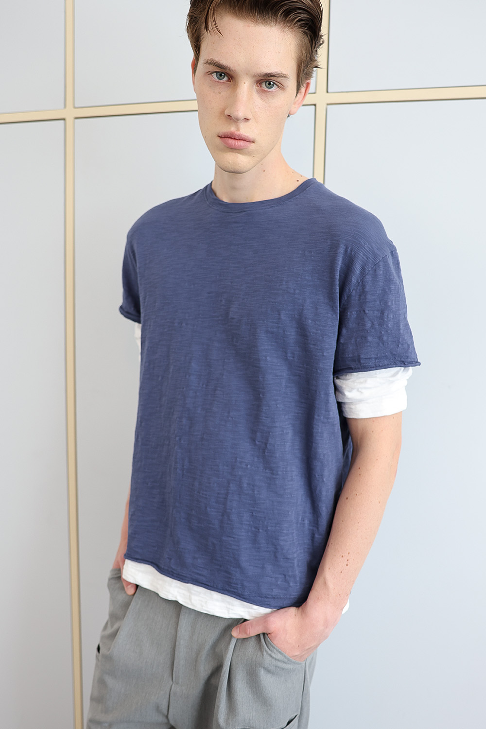 [ANYTIME LOREAK] FADE SLUB HALF T-SHIRT - VINTAGE BLUE