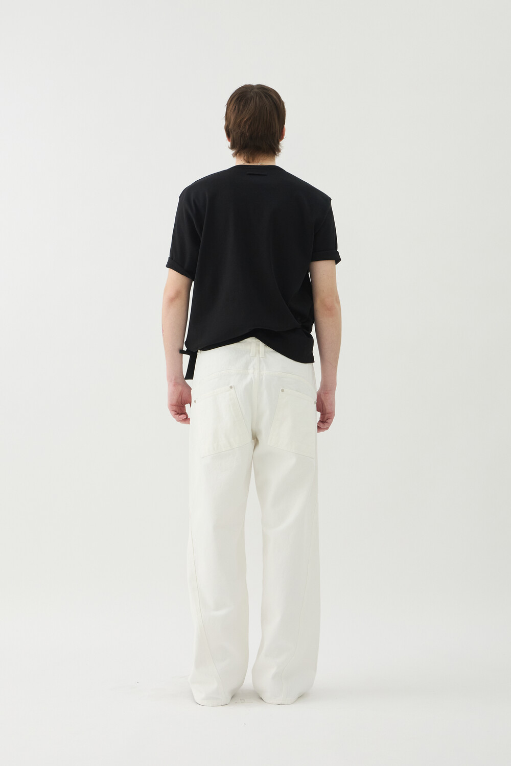 [WINDER] SNAP HENLEY NECK SHORT TOP - BLACK