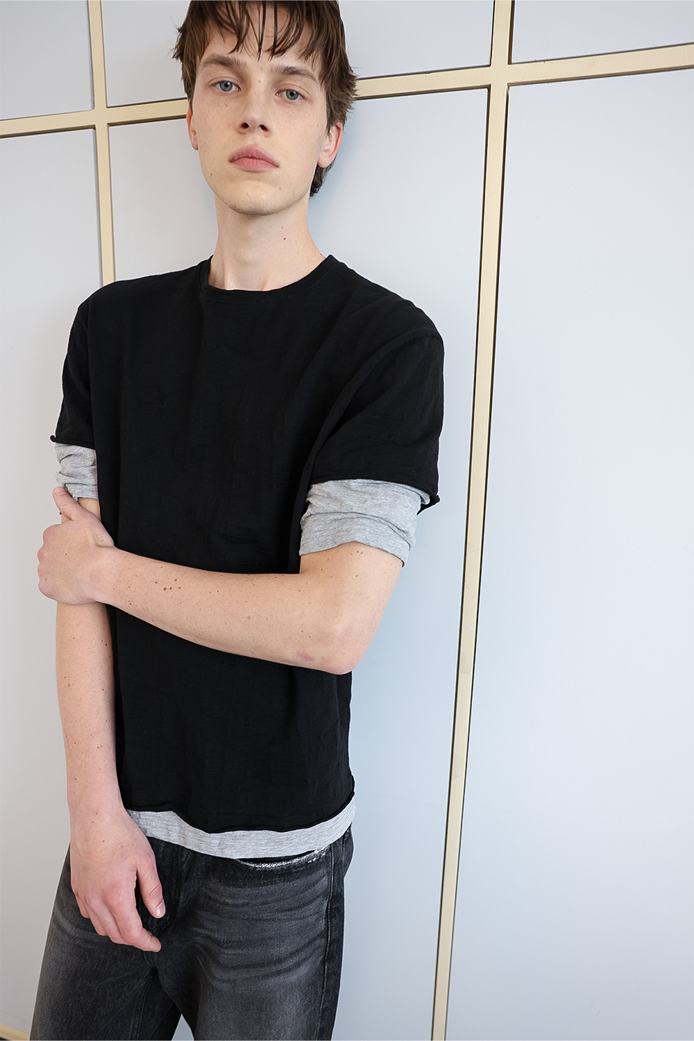 [ANYTIME LOREAK] FADE SLUB HALF T-SHIRT - BLACK