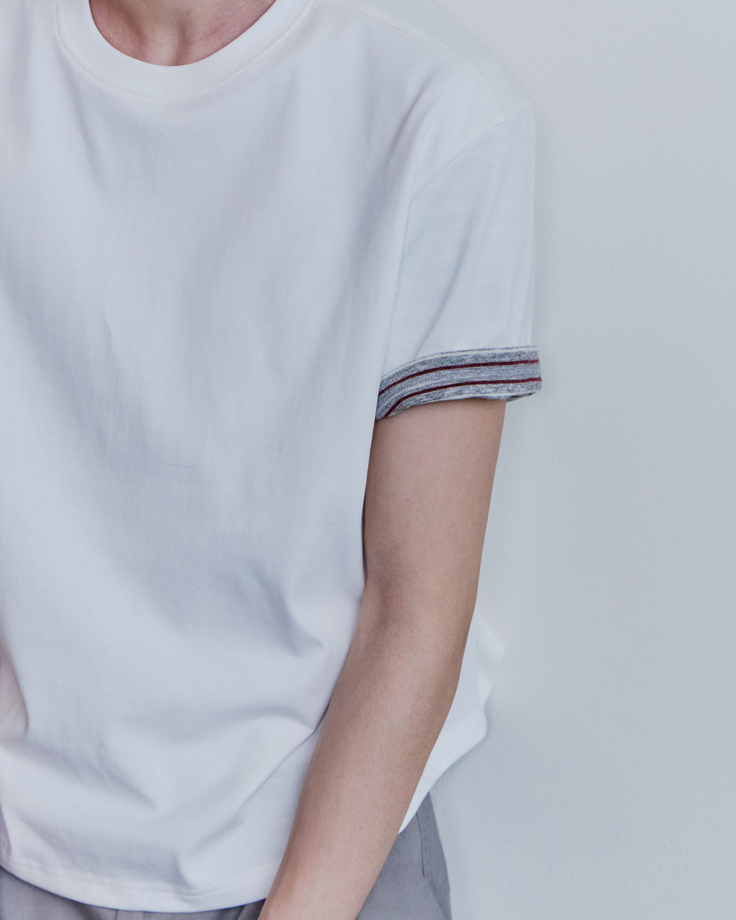 [WAVINESS] Stripe Layered T-shirts - White