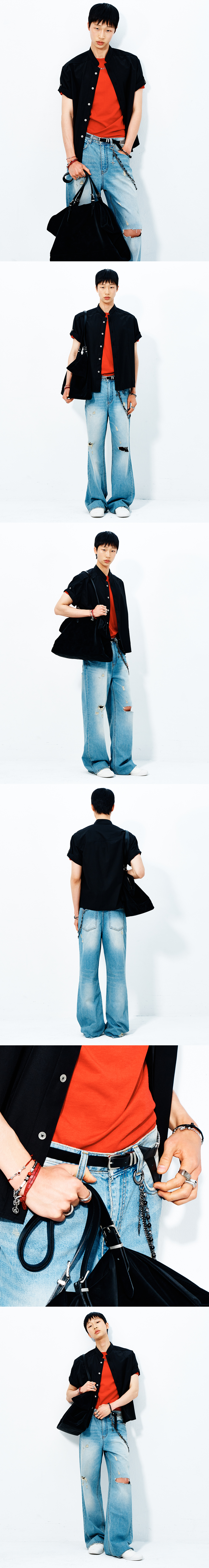 [HALEINE] PINTUCK STRUCTURED STAND COLLAR SHIRT BLACK (XT234)