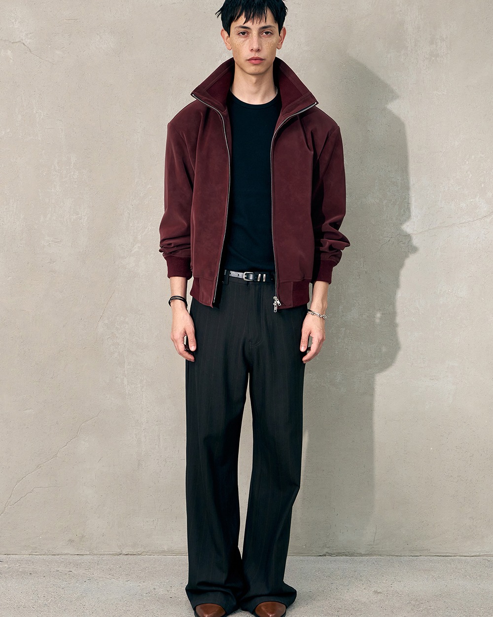 [HALEINE] VELOUR HIGH NECK BLOUSON BURGUNDY (XJ313)