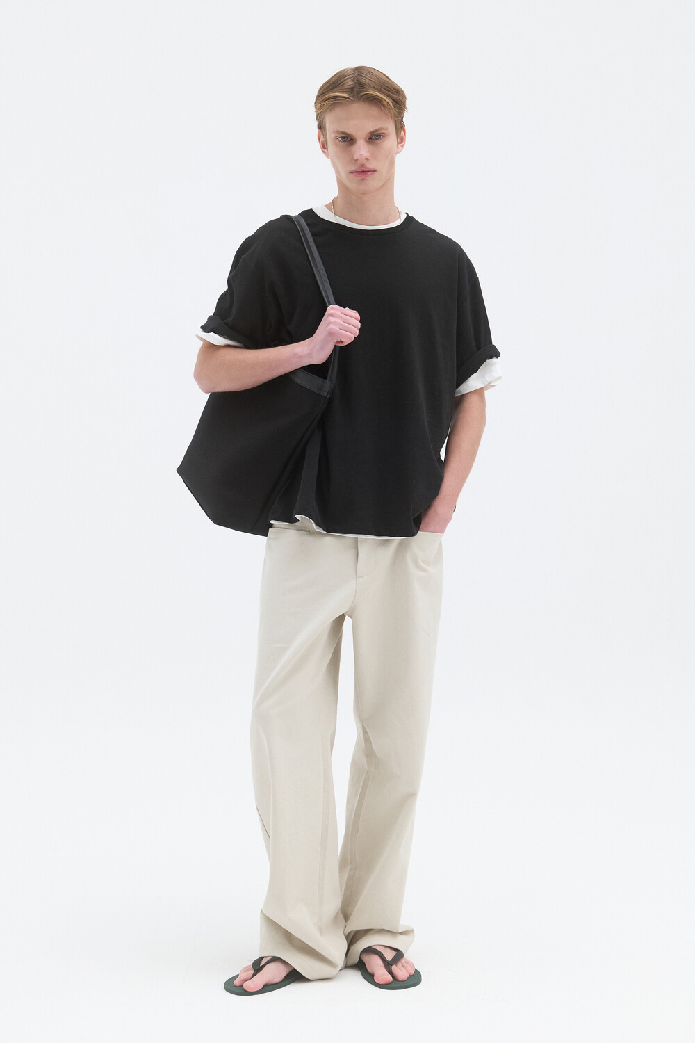 [WINDER] LINEN BLENDED T-SHIRTS - BLACK