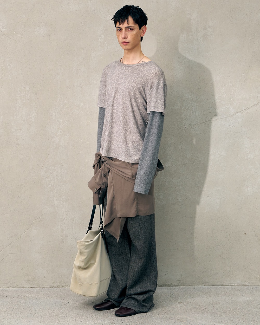 [HALEINE] LAYERED CROPPED KNIT TOP GREY (XT313)
