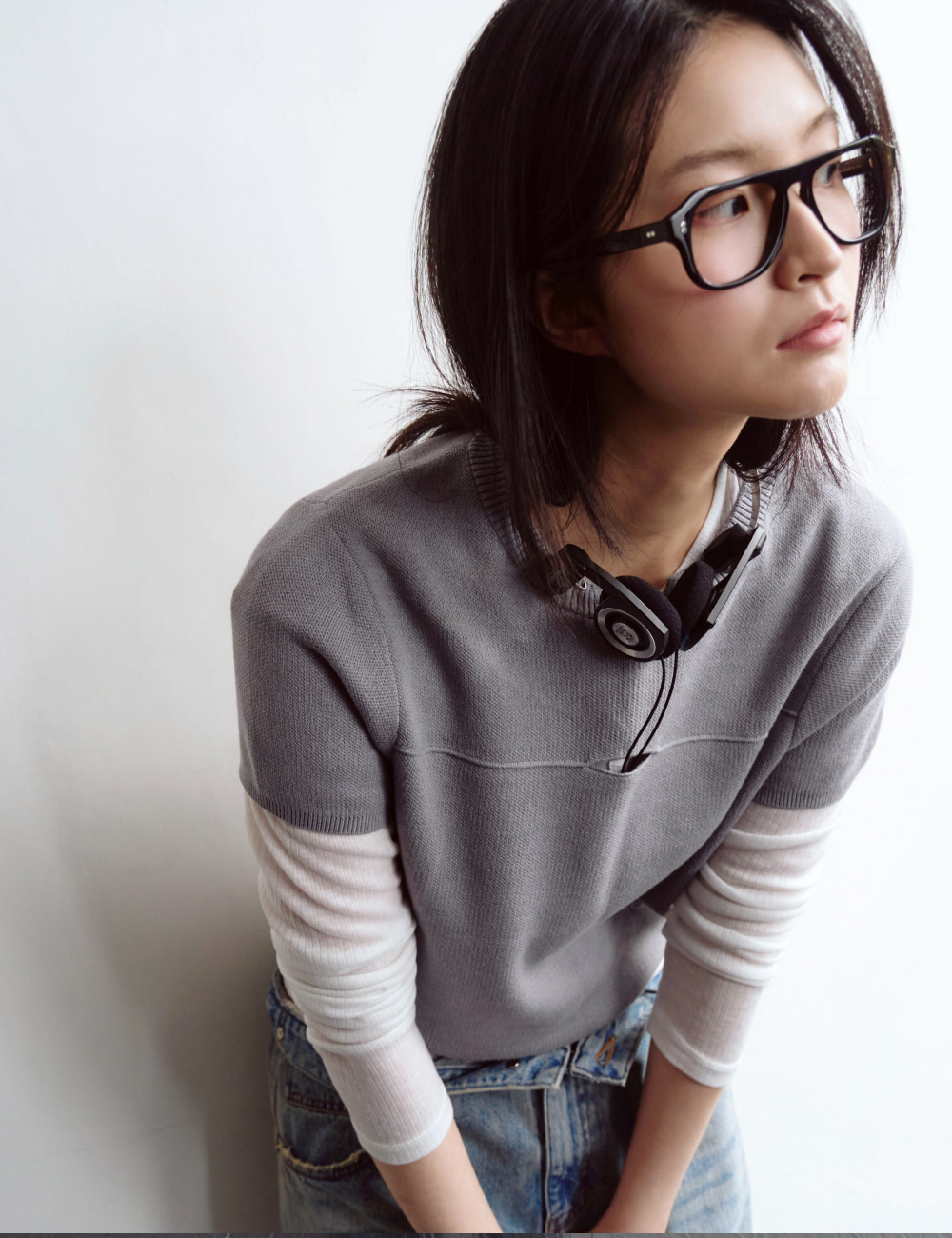 [GEN:RE] Your Way Slit Half Knit Gray