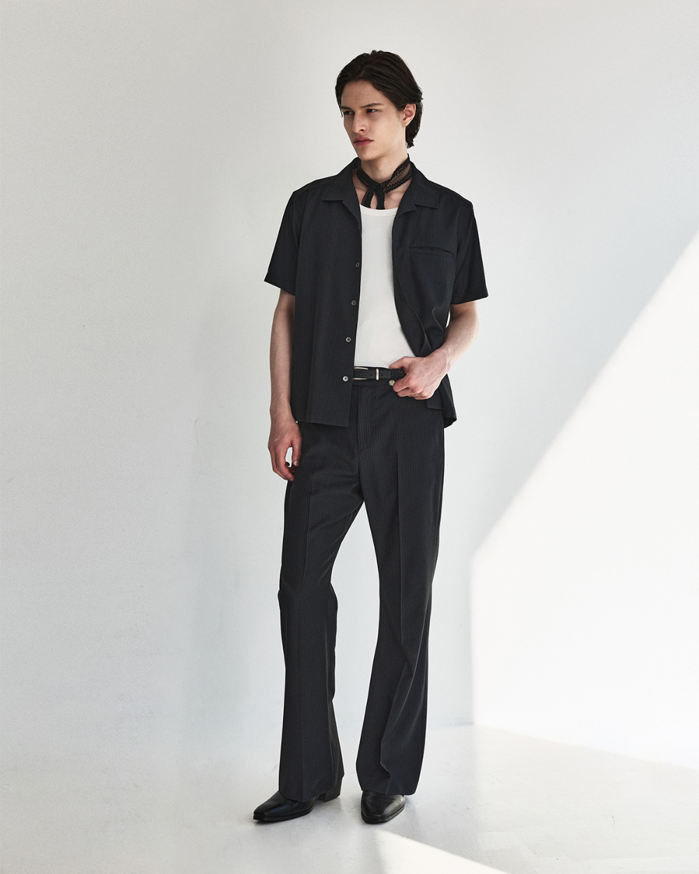 [kineto] Oblong Leather Buckle Belt_Silver