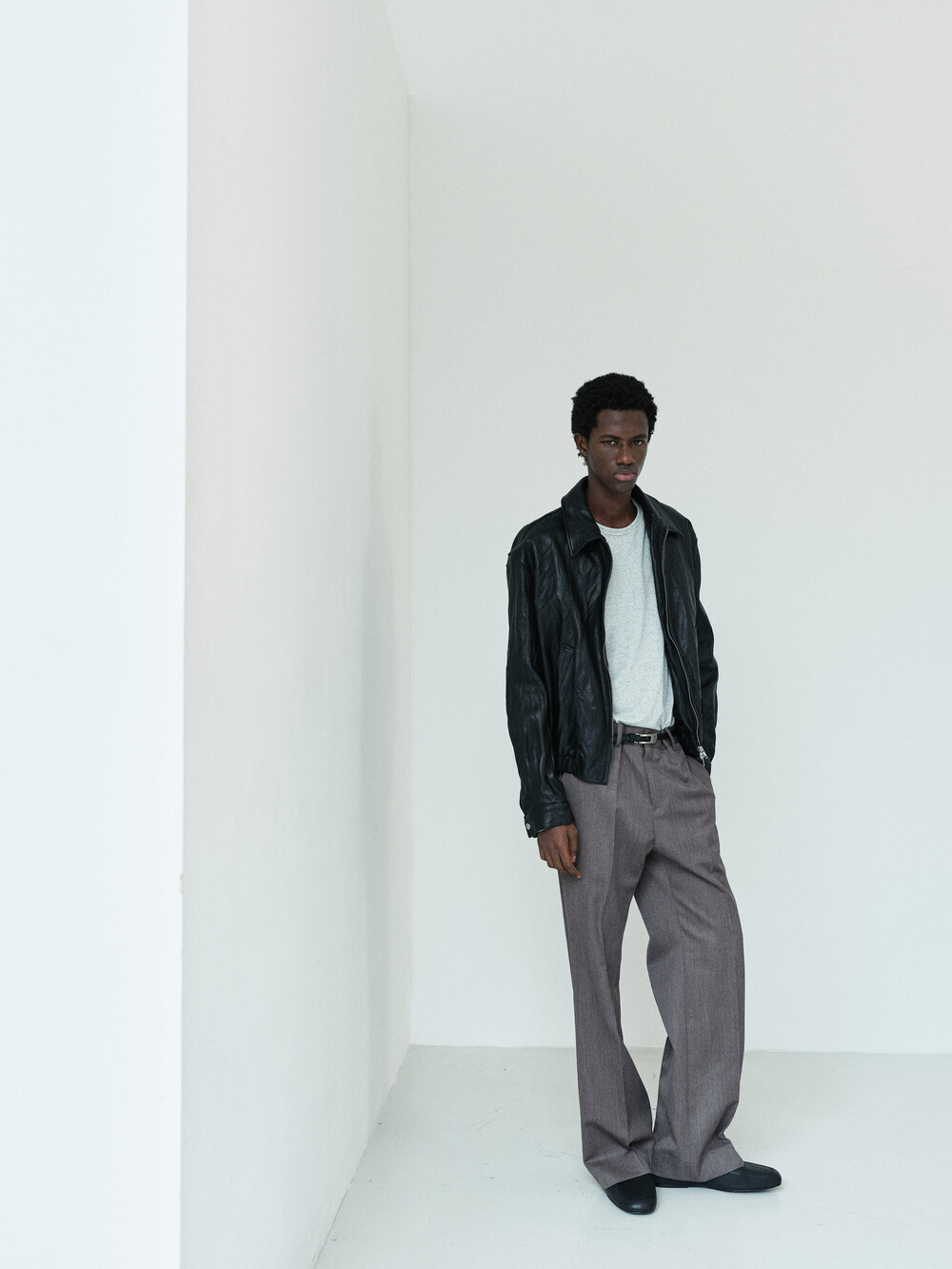 [WINDER] VINTAGE WRINKLE GOAT LEATHER BLOUSON - BLACK