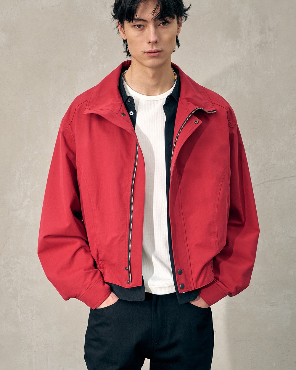 [HALEINE] OVERSIZED 3D HIGH NECK JACKET RED (XJ302)