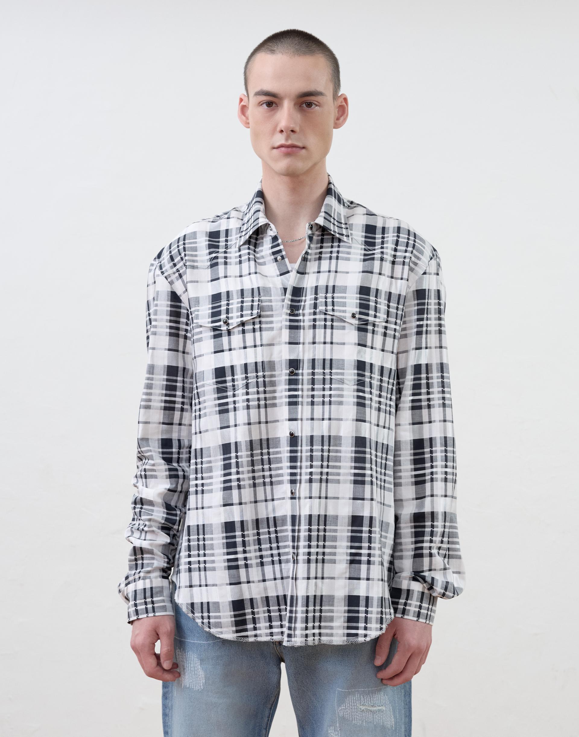 [MOOMYUNG] ‘Keanu’ CHECKED WESTERN SHIRT (WHITE & BLACK CHECK)