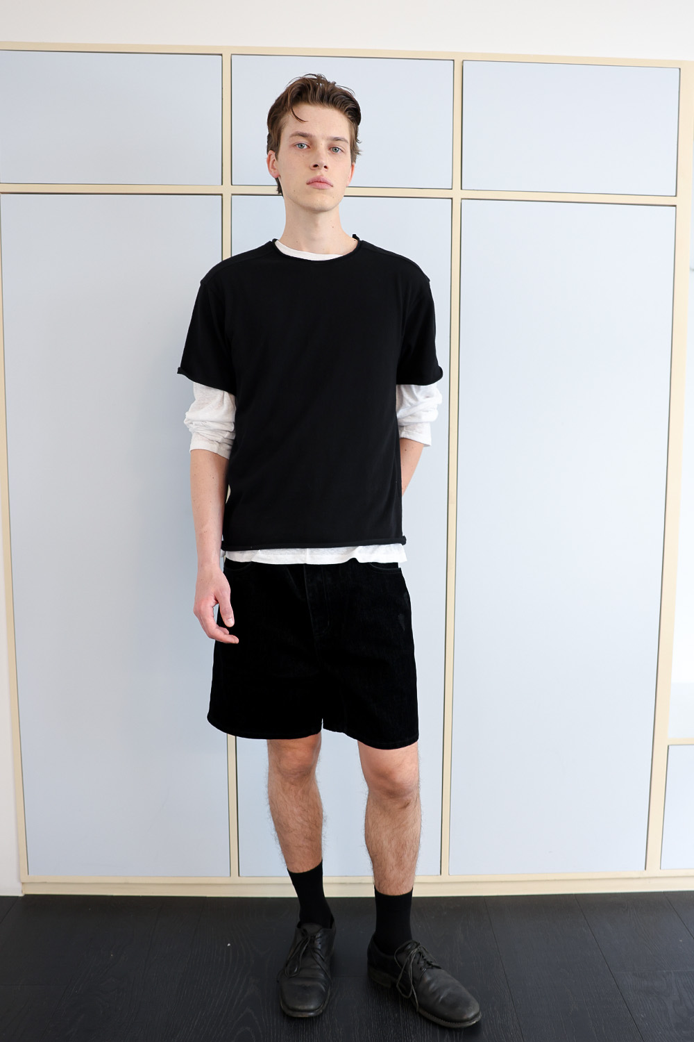 [ANYTIME LOREAK] YUCCA RAW-EDGE HALF KNIT - BLACK