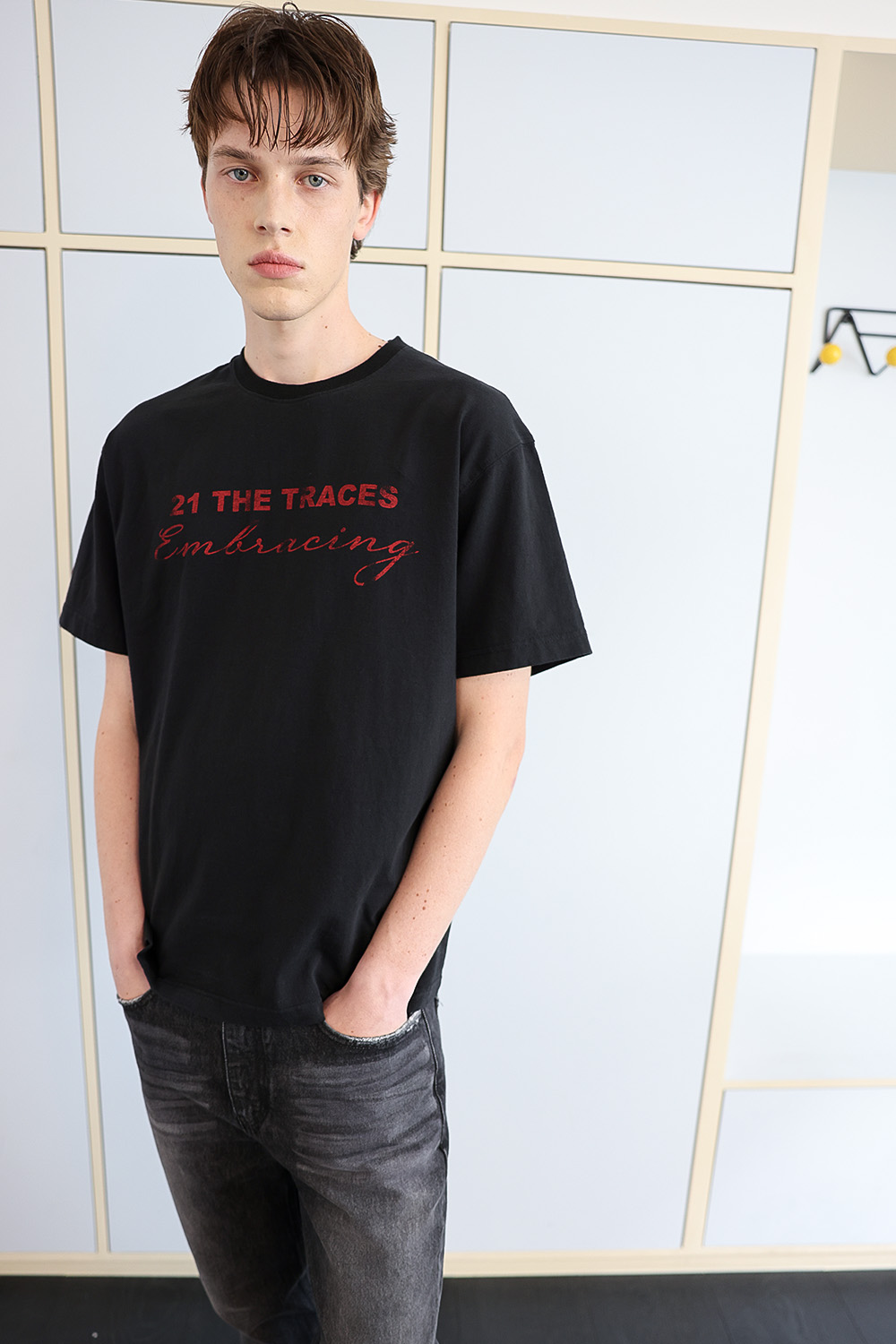 [ANYTIME LOREAK] TRACE WASHED HALF T-SHIRT - BLACK