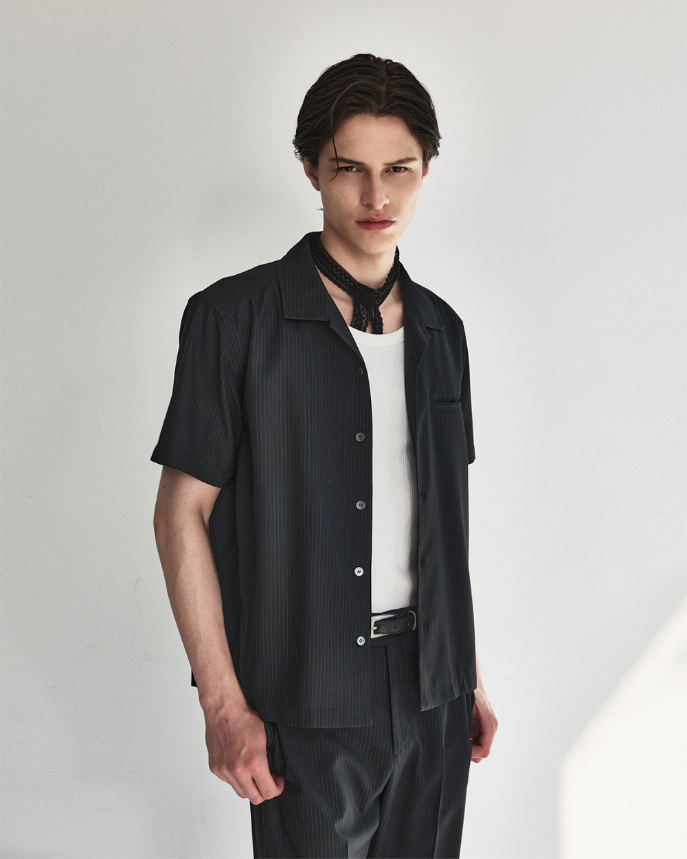 [kineto]t Refined Wool Stripe Shir_Black