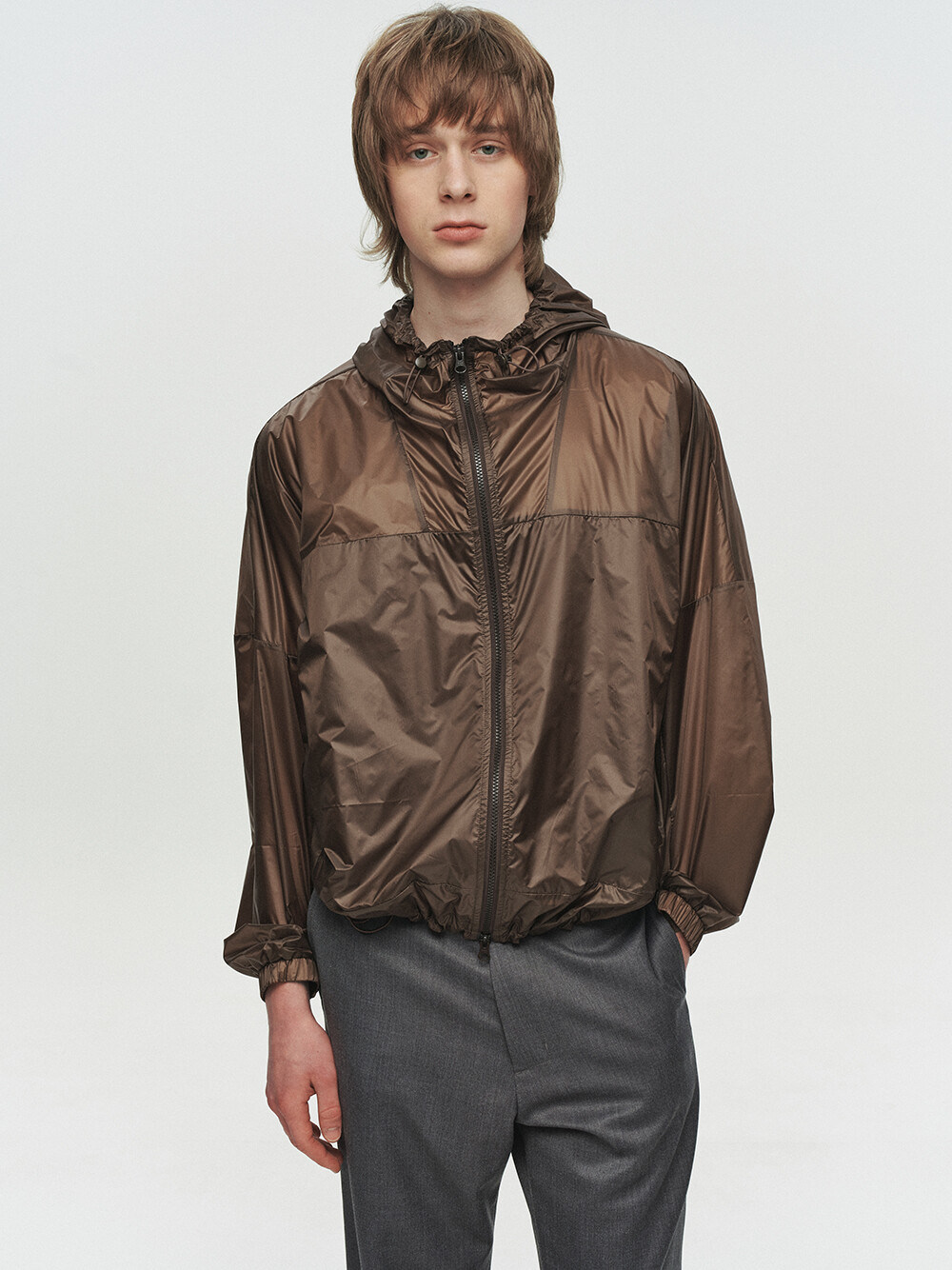 [HEUTE] KADE SHEER HOODED JACKET (BROWN)