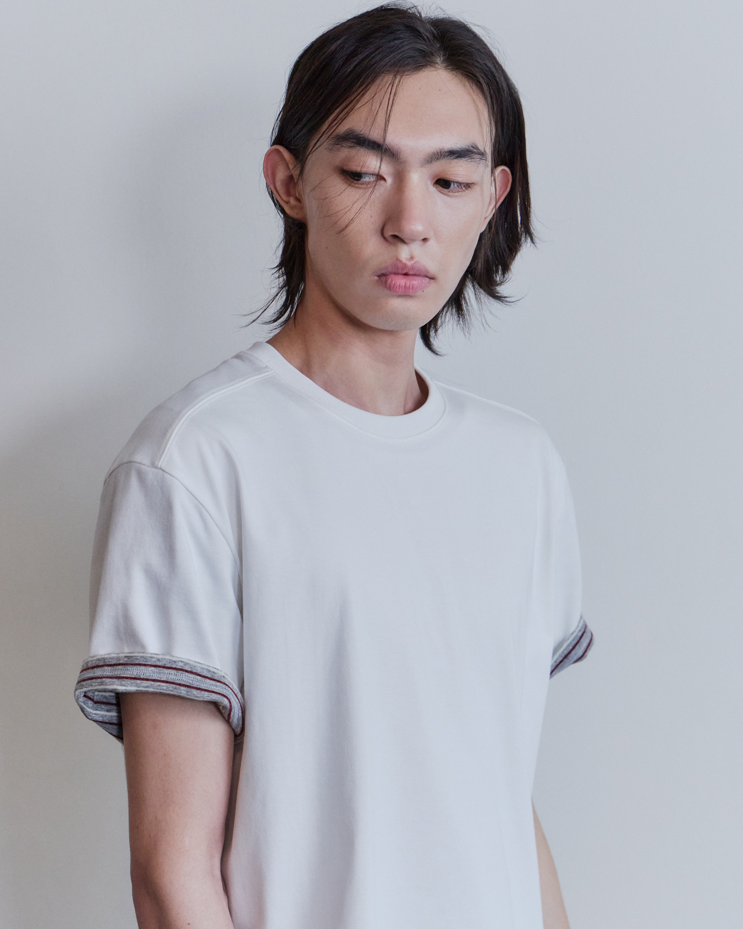[WAVINESS] Stripe Layered T-shirts - White