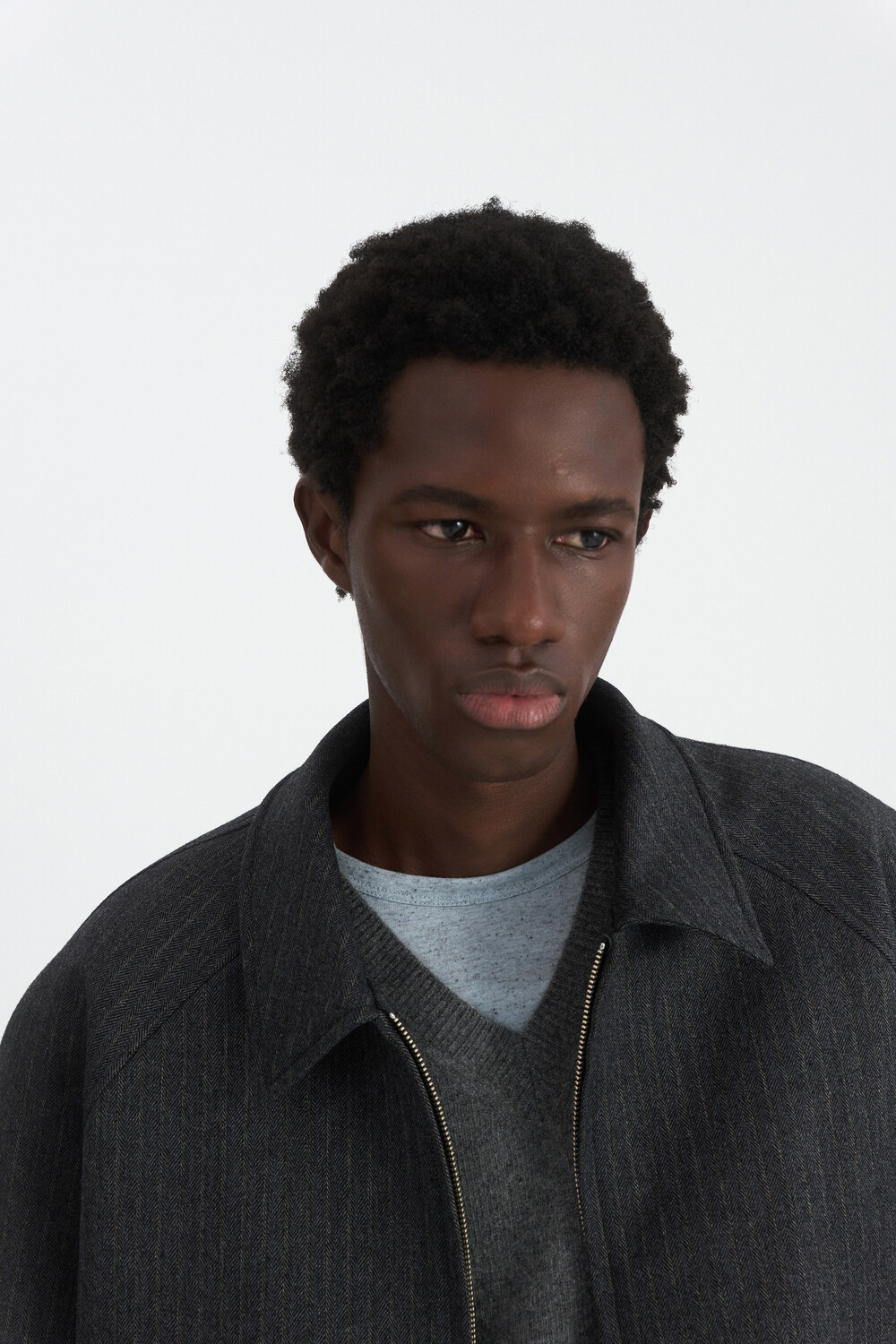 [WINDER] RAGLAN WOOL CROP BLOUSON - HARRINGBONE CHARCOAL