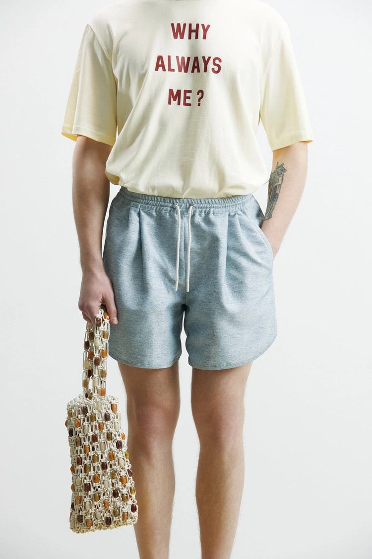 [MOOMYUNG] JERSEY-PRINT SATIN SHORTS (GREY)