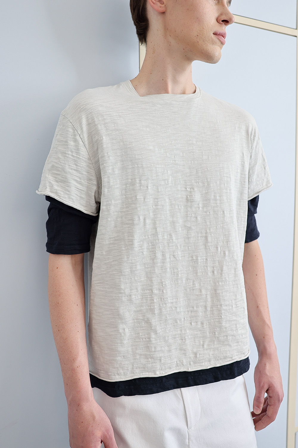 [ANYTIME LOREAK] FADE SLUB HALF T-SHIRT - OATMEAL