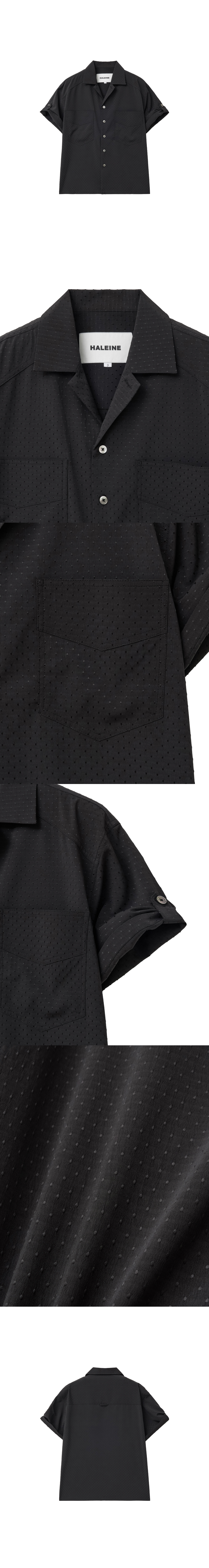 [HALEINE] TEXTURED DOT OPEN COLLAR SHIRT BLACK (XT210)