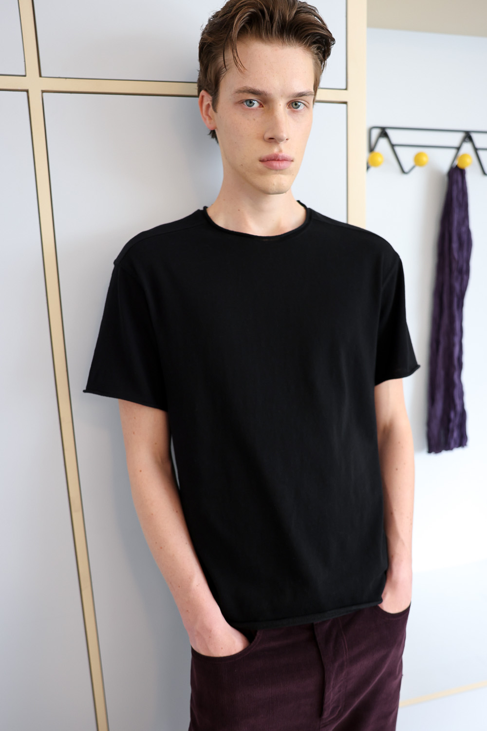 [ANYTIME LOREAK] YUCCA RAW-EDGE HALF KNIT - BLACK