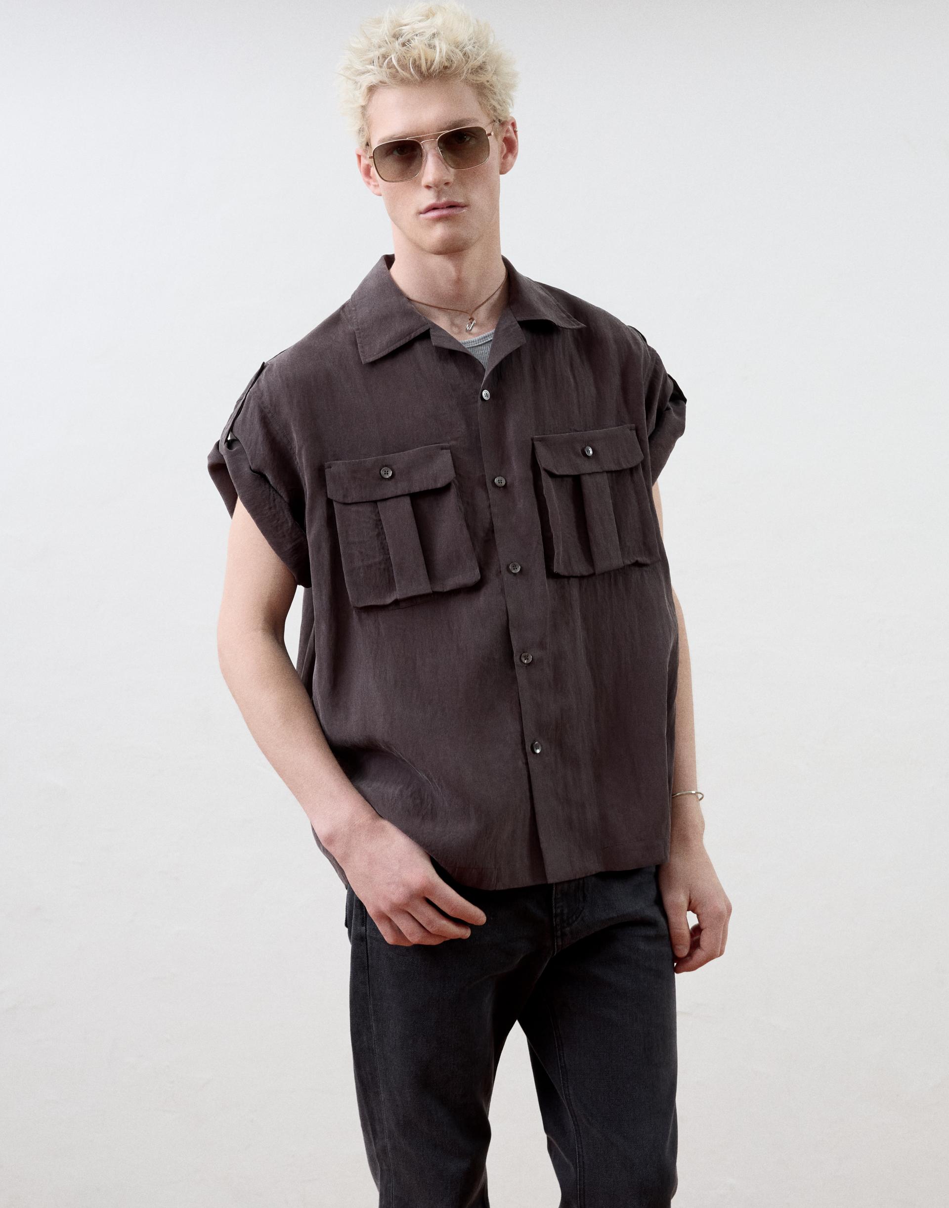 [MOOMYUNG ] MILANESE OPEN COLLAR SHIRT (BURGUNDY BROWN)